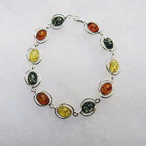 Bracelet duo de perles ovales  - bijou ambre et argent